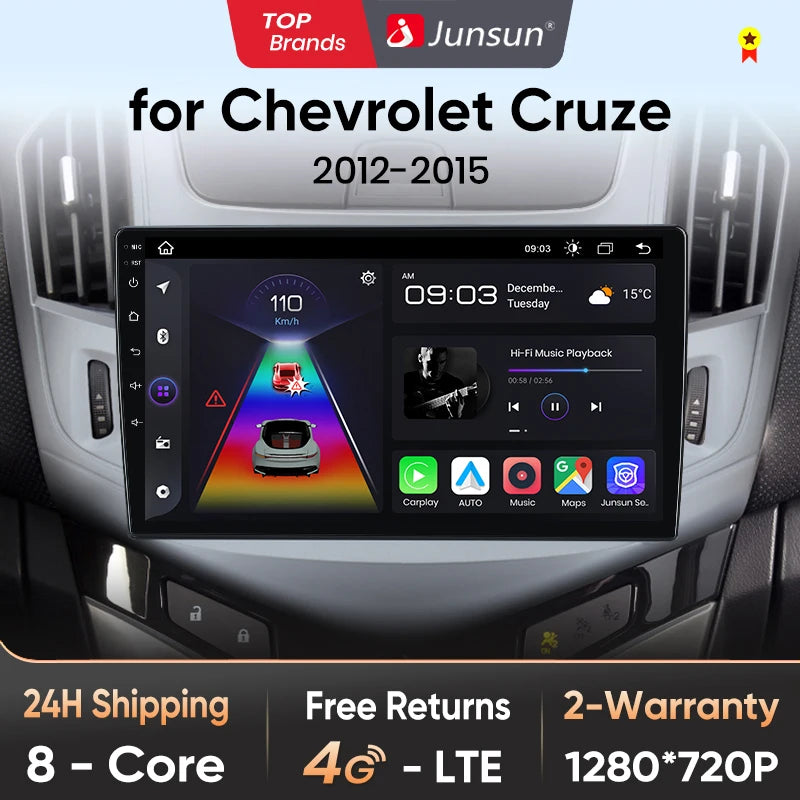 Junsun V1 AI Voice Wireless CarPlay Android Auto Radio For Chevrolet Cruze 2012-2015 4G Car Multimedia GPS 2din autoradio