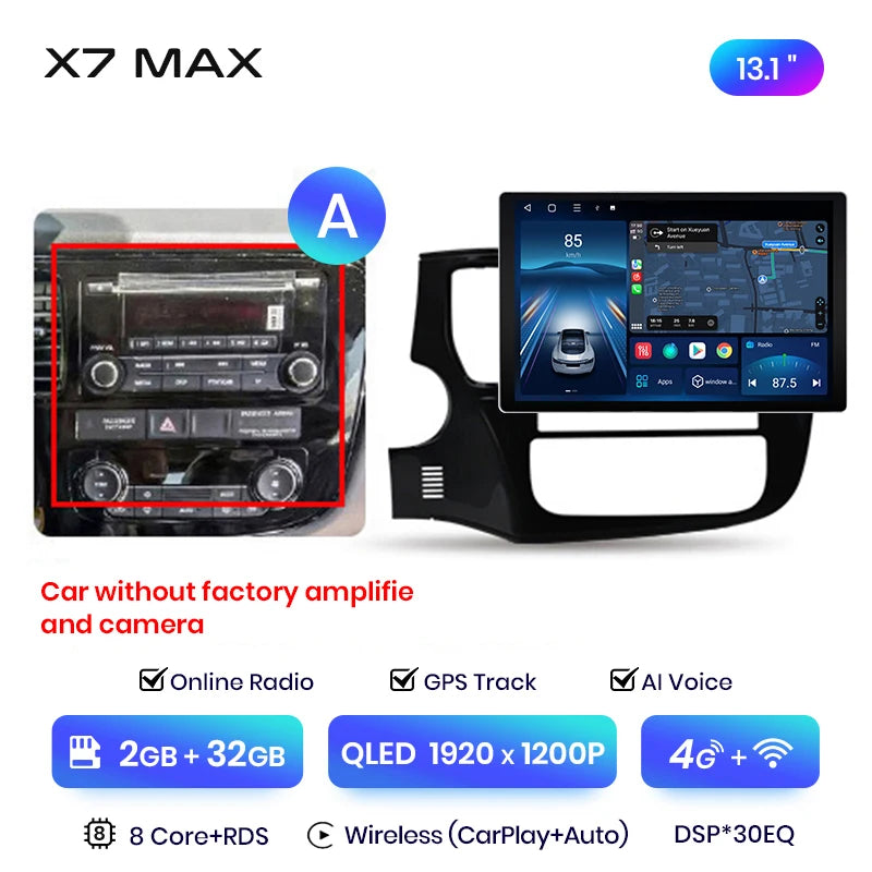 Junsun X7 MAX 13.1“ 2K CarPlay Android Auto Car Radio For Mitsubishi Outlander 3 GF0W GG0W 2012-2018 Multimedia autoradio