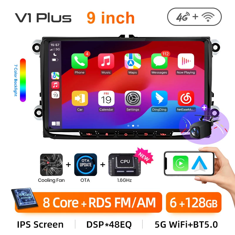 Junsun 2Din Wireless CarPlay for Apple Android Auto Car Radio Multimedia Player For VW Volkswagen Skoda Octavia PASSAT B6 GOLF