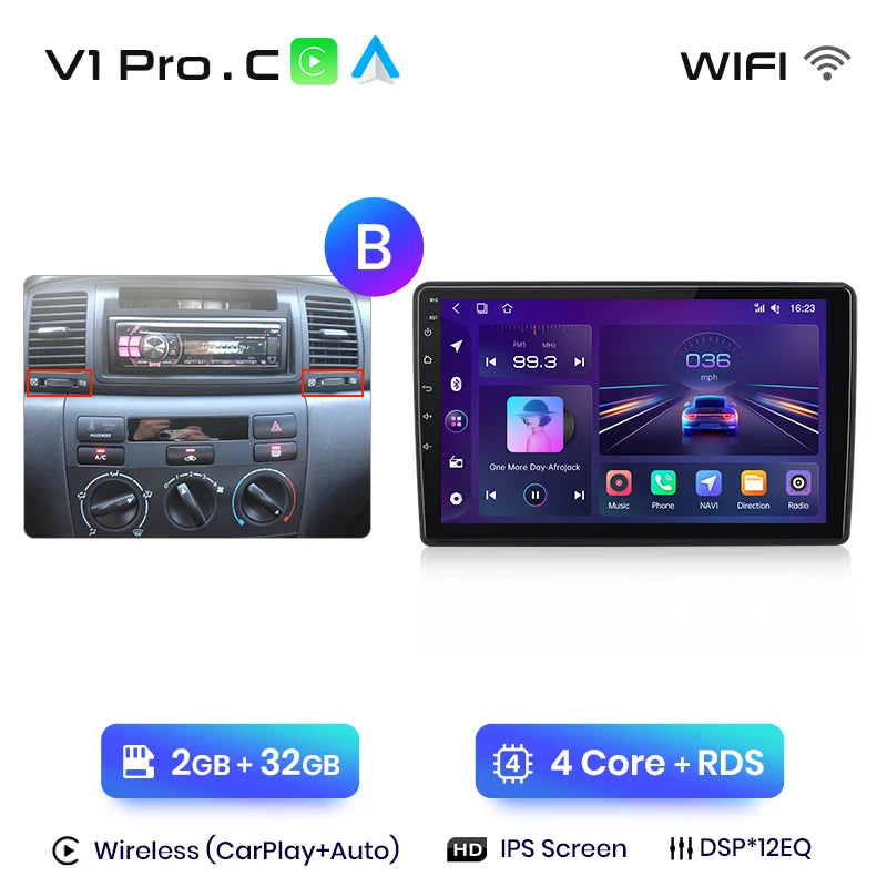 Junsun V1pro AI Voice Android Auto Radio For Toyota Corolla E130 E120 2000-2004 Carplay 4G Car Multimedia GPS 2din autoradio