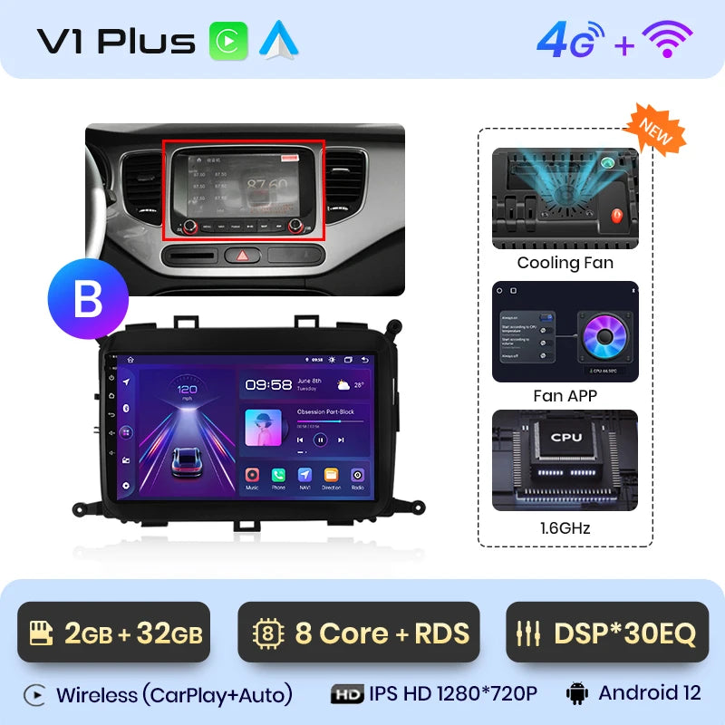 Junsun V1pro AI Voice 4G Carplay Android Auto Multimedia Player For Kia Carens 2013-2018 2din Car Radio GPS autoradio bluetooth