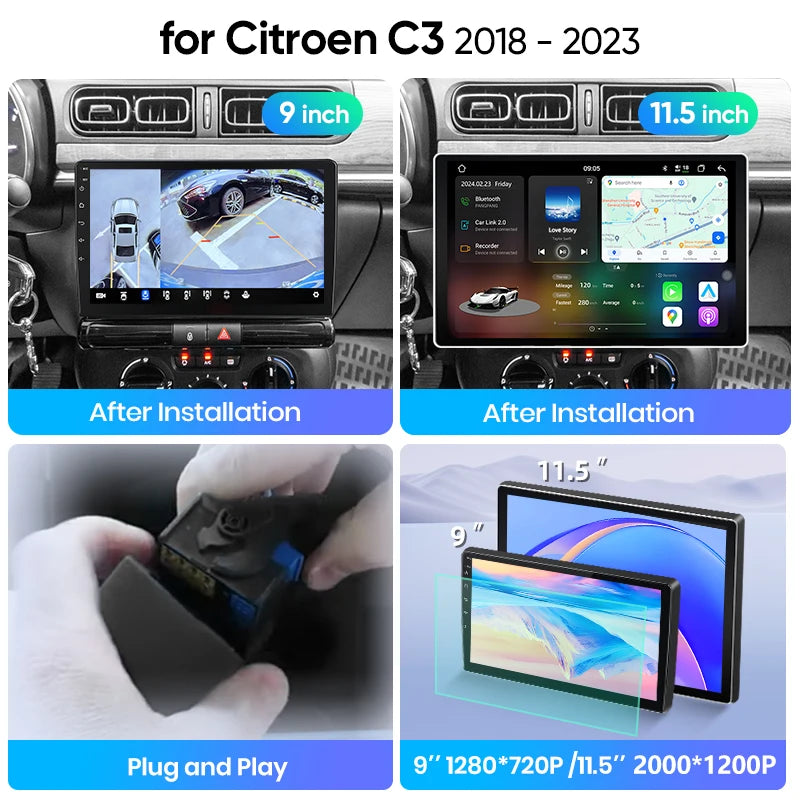 Junsun Wireless CarPlay Car Radio For Citroen C3 2018 2019 2020 2021 2022 2023 Android Multimedia