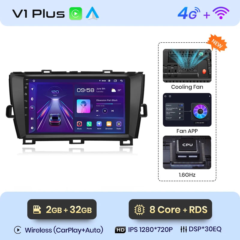 Junsun Wireless Android Auto Radio For Toyota Prius 2009-2016  4G Car Multimedia GPS 2din autoradio