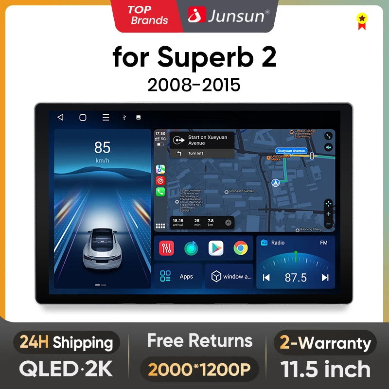 Junsun X7 PRO 11.5“ 2K AI Voice Wireless CarPlay Android Auto Car Radio For Skoda Superb 2 2008-2015 Multimedia autoradio