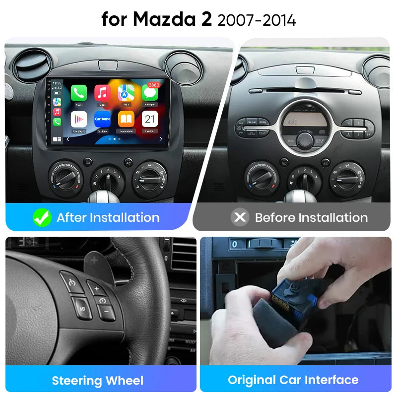 Junsun eSIM Wireless CarPlay Android Auto For MAZDA 2 Mazda2 2007 2008 2009 2010 2011 2012 2013 2014 2 Din Autoradio RDS BT DSP