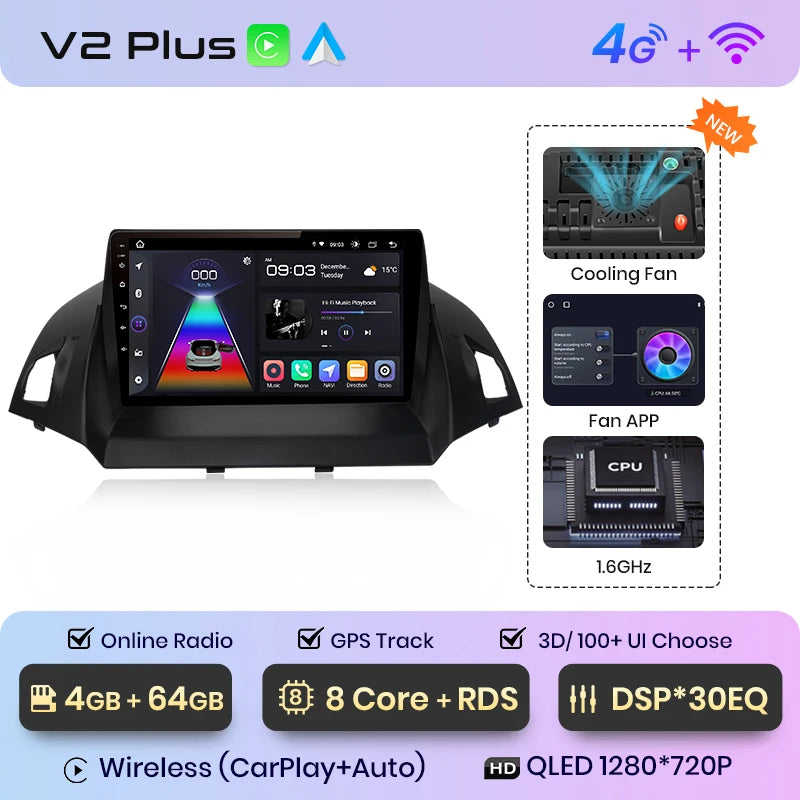 Junsun V1 pro 2 din Android Auto Radio For Ford Escape Kuga 2 C-MAX 2013-2016 Carplay 4G Car Multimedia GPS 2din autoradio