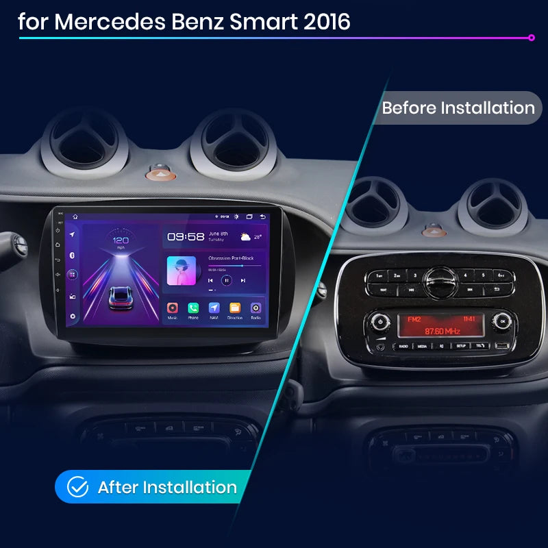 Junsun V1 AI Voice Wireless CarPlay Android Auto Radio for Mercedes Benz Smart 2016 Car Multimedia GPS 2din autoradio