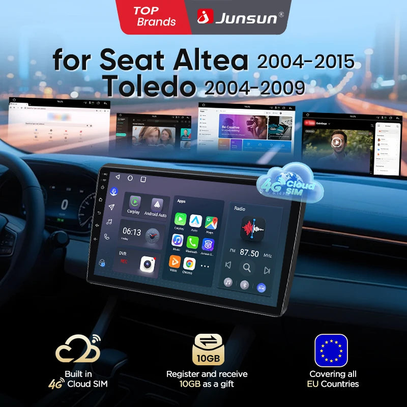Junsun eSIM Android 14 Wireless CarPlay Android Auto Radio For Seat Altea 2004-2015 Toledo 2004-2009 auto accessories