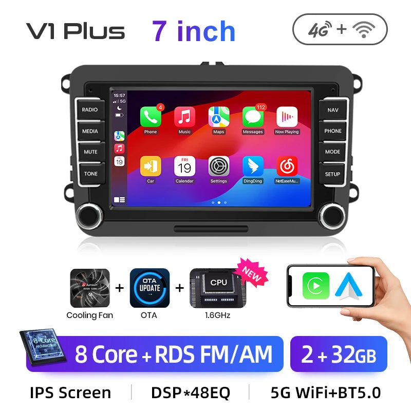 Junsun 2Din Wireless CarPlay for Apple Android Auto Car Radio Multimedia Player For VW Volkswagen Skoda Octavia PASSAT B6 GOLF