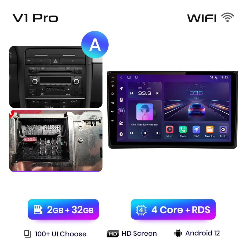 Junsun V1 AI Voice Wireless CarPlay Android Auto Radio For Audi A4 B6 2000-2009 Car Multimedia GPS 2din autoradio