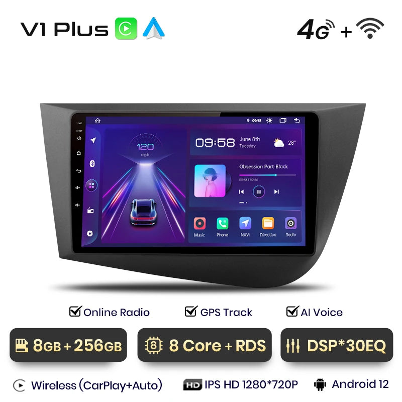 Junsun V1 Wireless CarPlay Android Auto Car Radio for  Seat Leon MK2 2005-2012 GPS Car Intelligent Systems Smart Autoradio