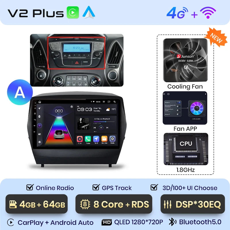 Junsun Car Radio For Hyundai Tucson 2 ix35 2009 - 2015 wireless CarPlay Android Auto car intelligent systems No 2 din 2din DVD