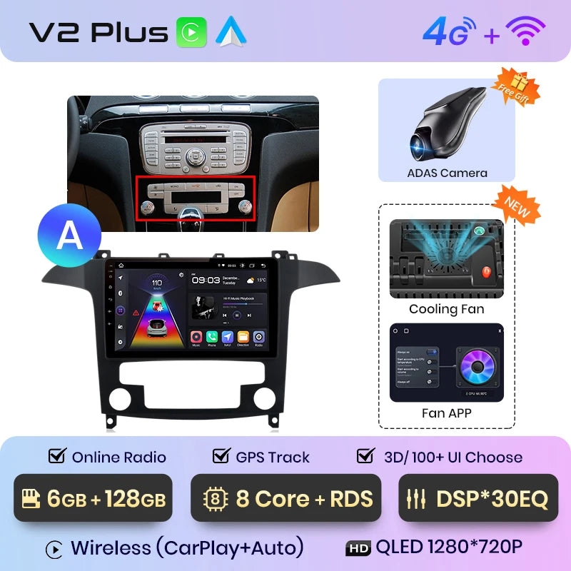 Junsun V1pro AI Voice 2 din Android Auto Radio For Ford S-Max S max 2007 - 2015 Carplay 4G Car Multimedia GPS 2din autoradio