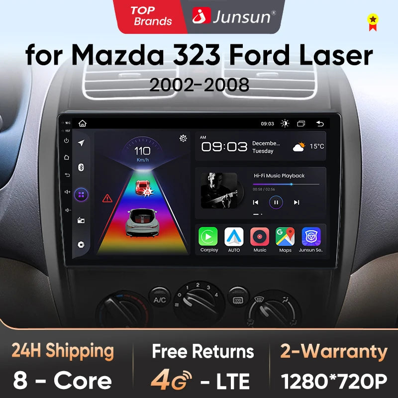 Junsun Wireless CarPlay Android Auto Radio For MAZDA 323 HAIMA FREEMA FORD LASER 2002-2008 Car Intelligent Systems RDS BT WiFi