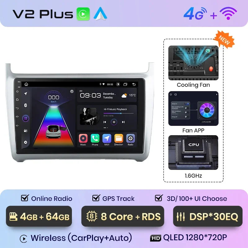 Junsun Wireless CarPlay Android Auto Radio For VOLKSWAGEN POLO 2014 Car Intelligent Systems RDS BT WiFi 2 din