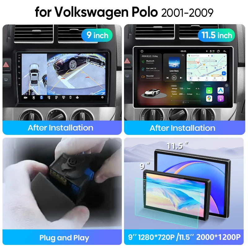 Junsun Wireless CarPlay Car Radio For  Volkswagen Polo Mk4 2001-2011 Android Multimedia