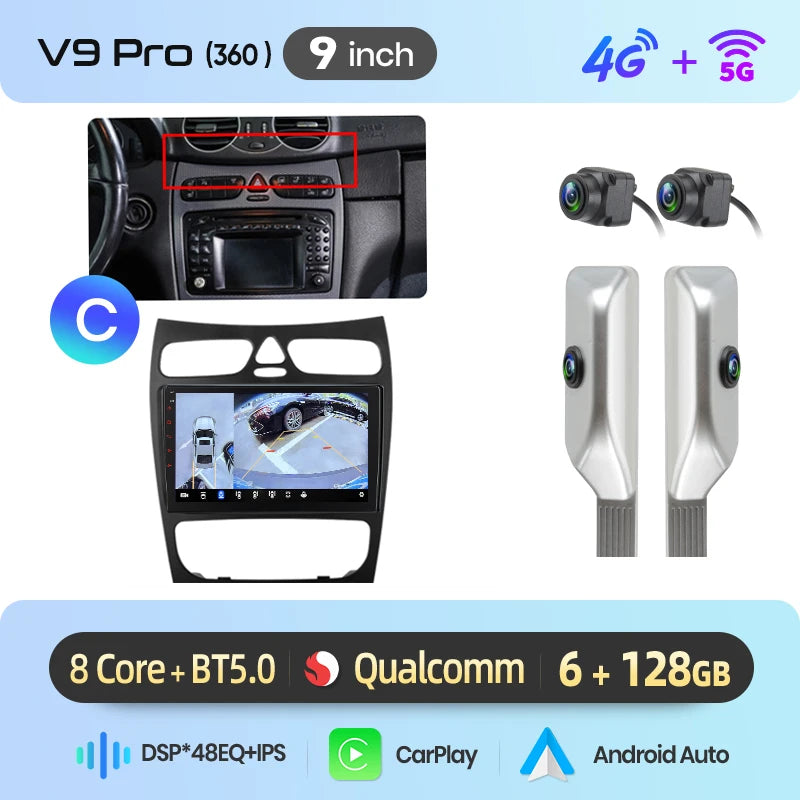 Junsun Wireless CarPlay Car Radio For Benz C Class CLK Class W203 W209 2000-2005 Android Multimedia