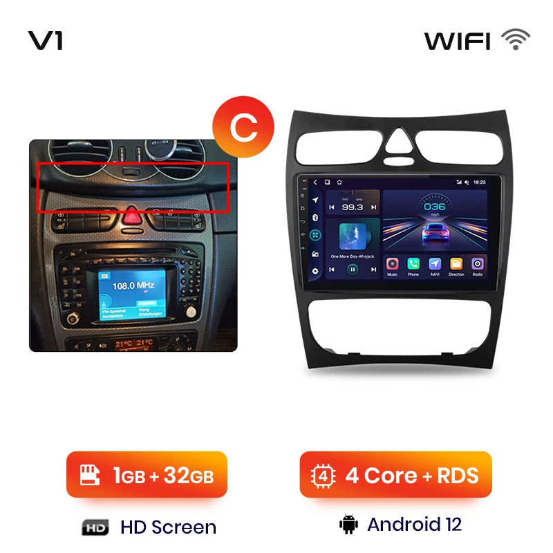 Junsun CarPlay Android Auto Car Radio for Mercedes Benz C Class CLK Class W203 W209 S203 A209 2000-2005 Intelligent Systems Auto