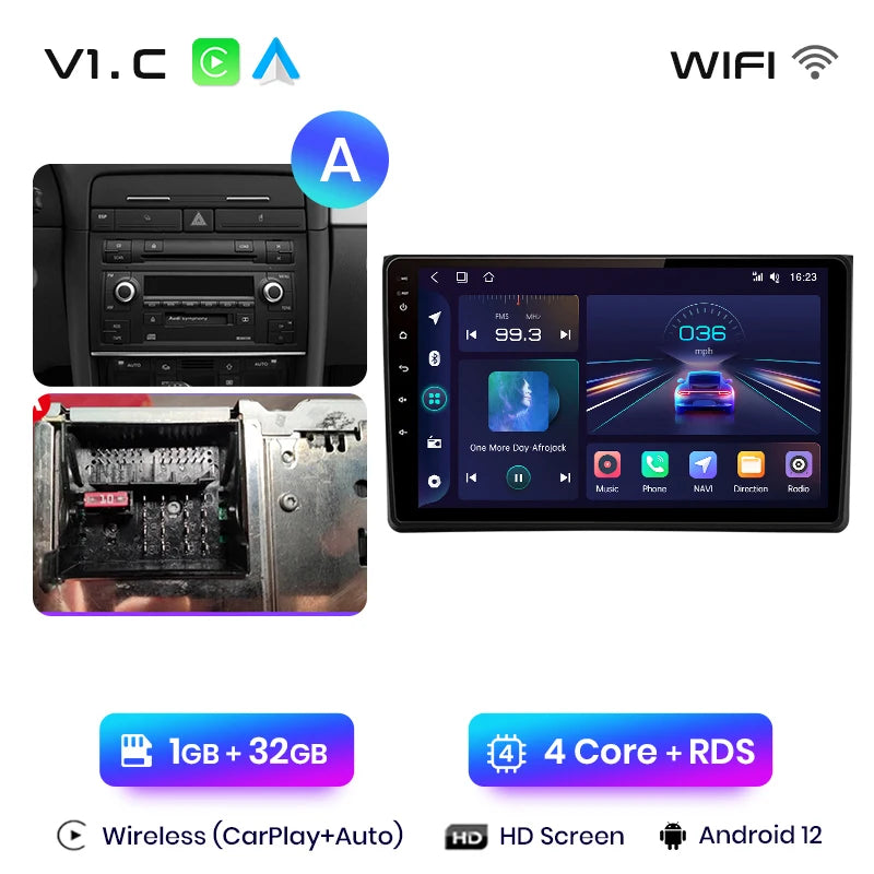 Junsun V1 AI Voice Wireless CarPlay Android Auto Radio For Audi A4 B6 2000-2009 Car Multimedia GPS 2din autoradio