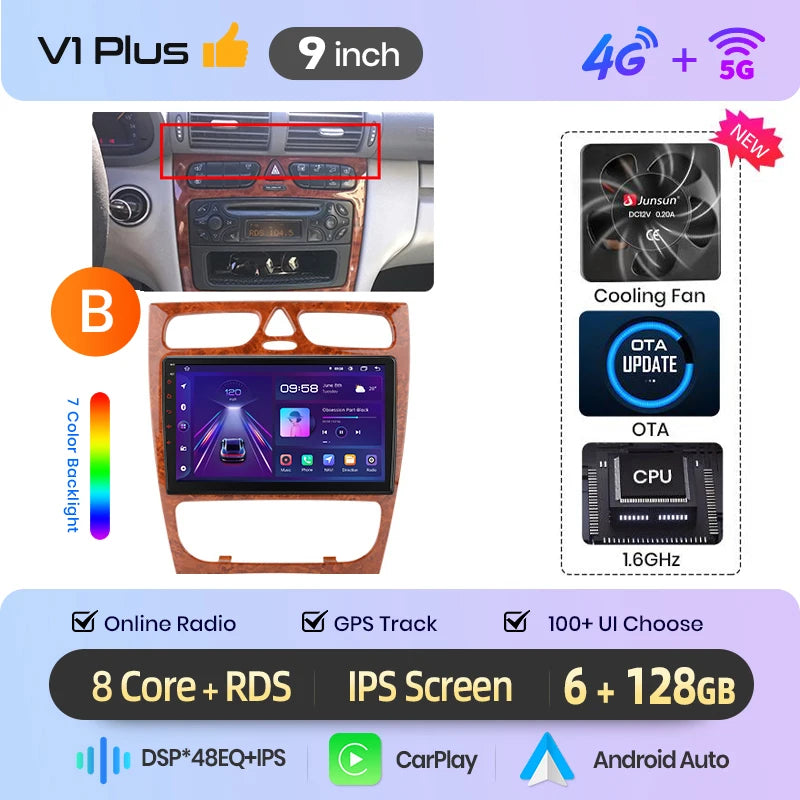 Junsun Wireless CarPlay Car Radio For Benz C Class CLK Class W203 W209 2000-2005 Android Multimedia