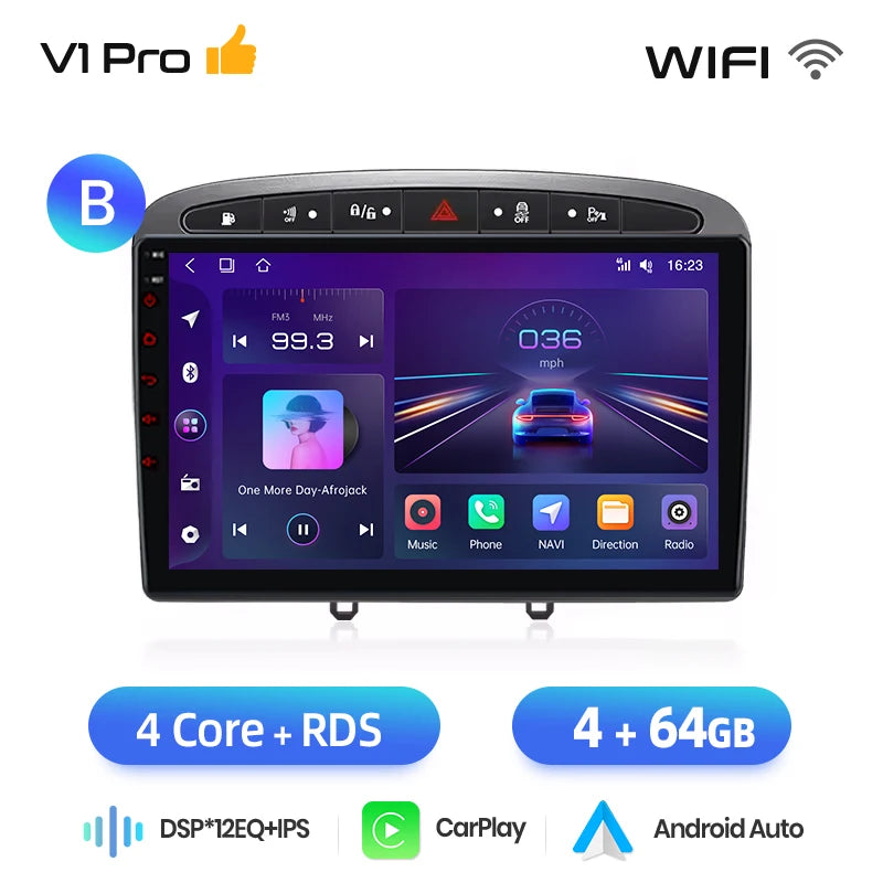 Junsun Android Wireless CarPlay Auto Car Radio For Peugeot 308 308SW 408 2012-2020 Car Intelligent Systems DSP SWC RDS GPS FM BT