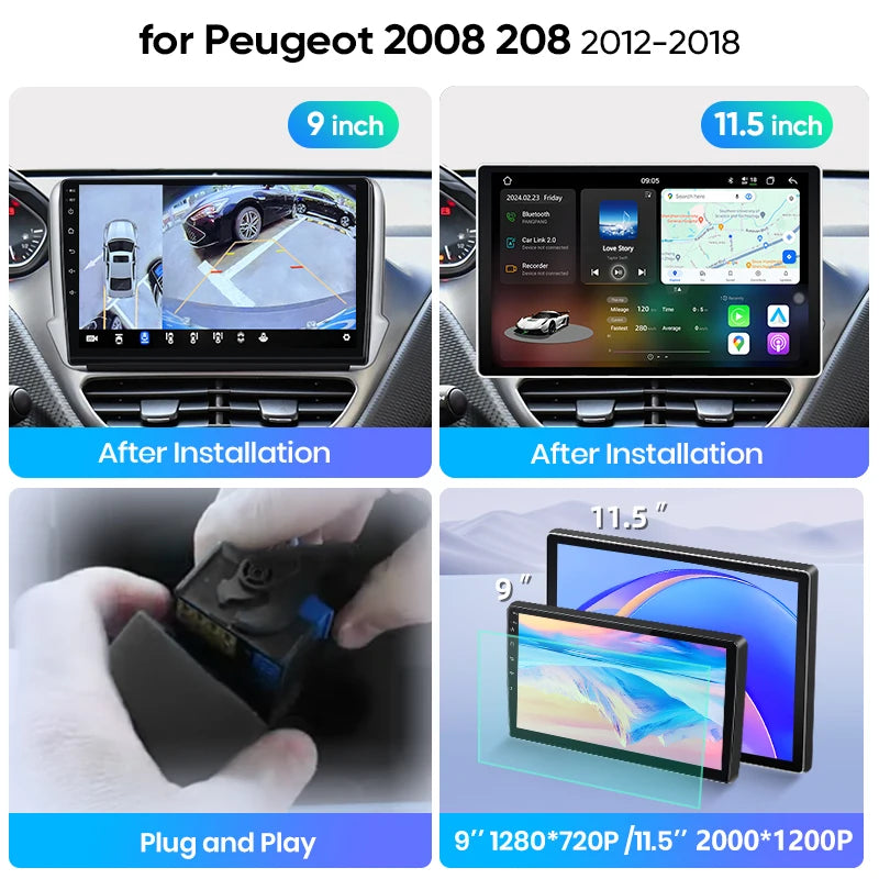 Junsun Wireless CarPlay Car Radio For Peugeot 2008 208 2012 2013 2014-2018 Android Multimedia