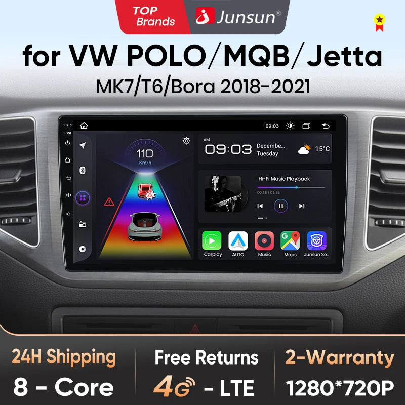 Junsun Wireless CarPlay Android Auto Radio For Volkswagen VW MQB POLO VI Jetta MK7 T6 Bora 2018 2019 2020 2021 4G 2 din RDS BT
