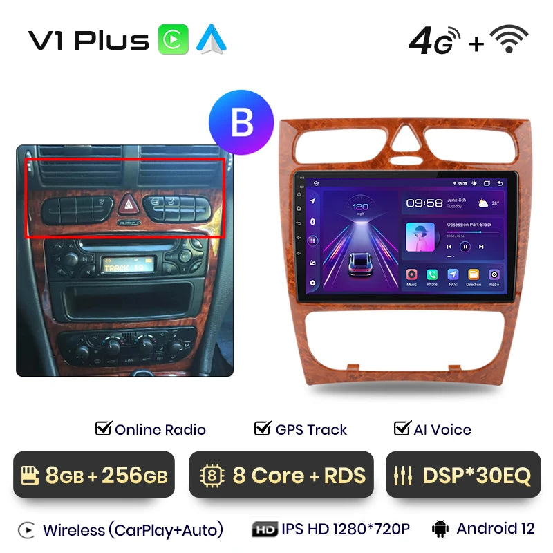 Junsun CarPlay Android Auto Car Radio for Mercedes Benz C Class CLK Class W203 W209 S203 A209 2000-2005 Intelligent Systems Auto