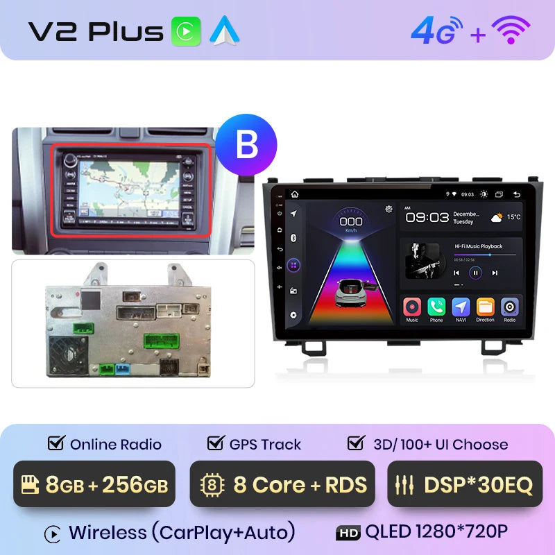 Junsun V1 Wireless CarPlay Android Auto Car Radio for Honda CR-V 3 RE CRV 2007-2011 GPS Car Intelligent Systems Smart Autoradio