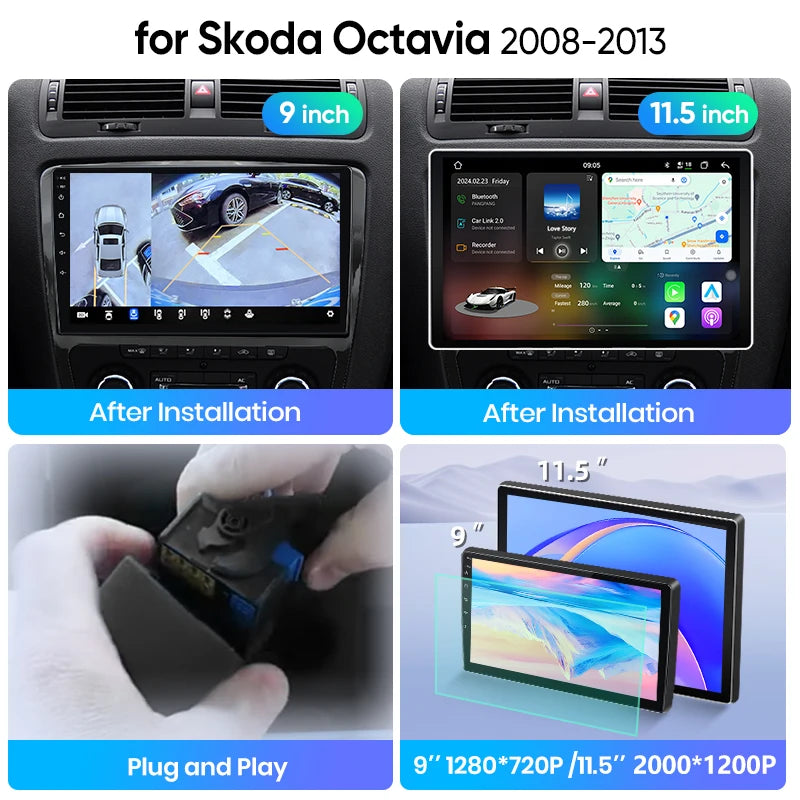 Junsun Wireless CarPlay Car Radio For Skoda Octavia 2 A5 2008-2013 Android Multimedia