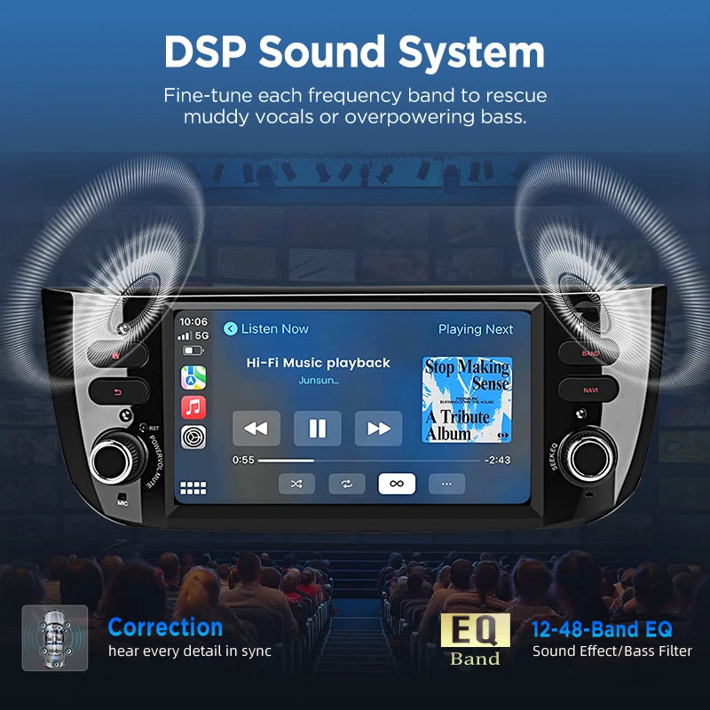 Junsun Wireless CarPlay Car Radio For Fiat Linea Punto Evo 2012 2013-2015 Android Multimedia