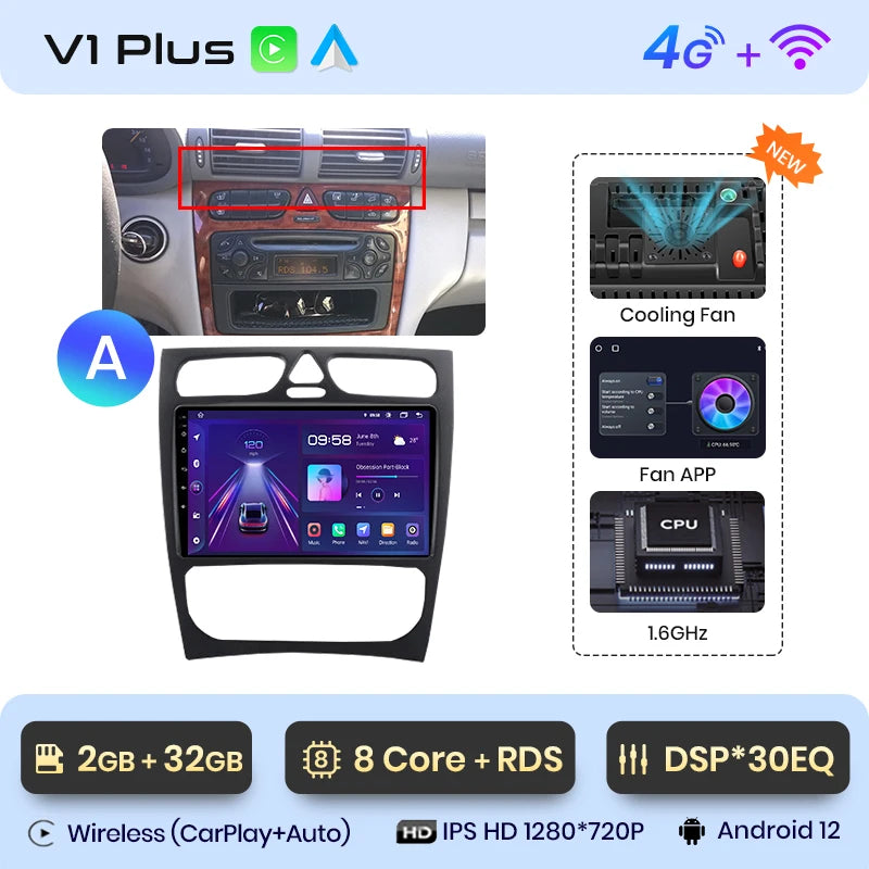 Junsun CarPlay Android Auto Car Radio for Mercedes Benz C Class CLK Class W203 W209 S203 A209 2000-2005 Intelligent Systems Auto