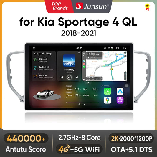 Junsun V3 Plus 2K Android 13 Wireless CarPlay Android Auto Car Intelligent Systems for Kia Sportage 4 QL 2018-2021 Autoradio