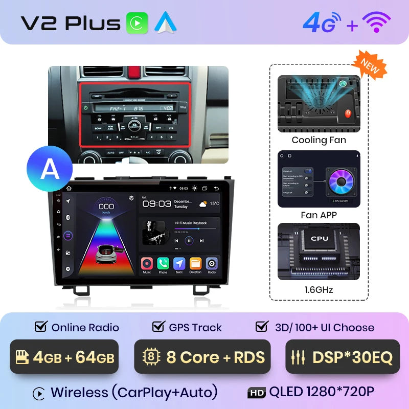 Junsun V1 Wireless CarPlay Android Auto Car Radio for Honda CR-V 3 RE CRV 2007-2011 GPS Car Intelligent Systems Smart Autoradio