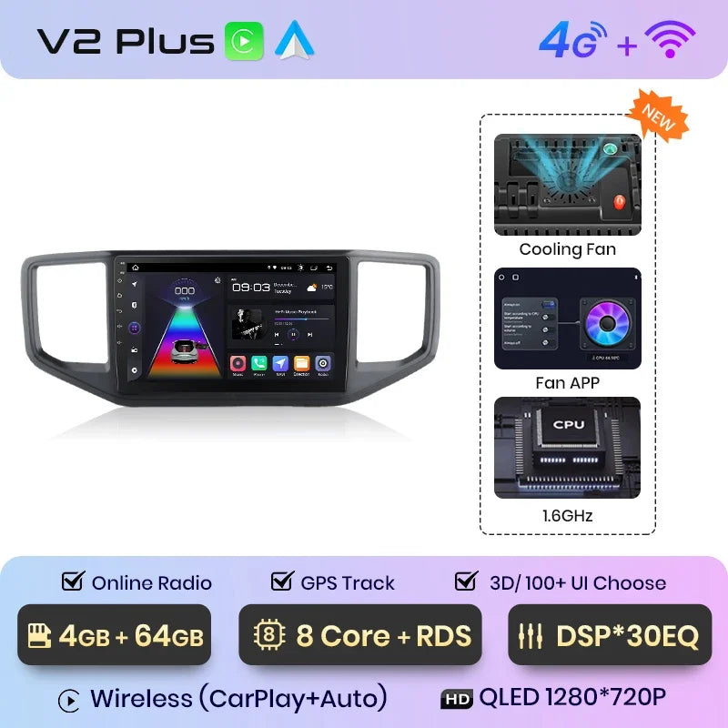 Junsun Wireless CarPlay Android Auto Radio For VOLKSWAGEN AMAROK 2017 Car Intelligent Systems RDS BT WiFi 2 din
