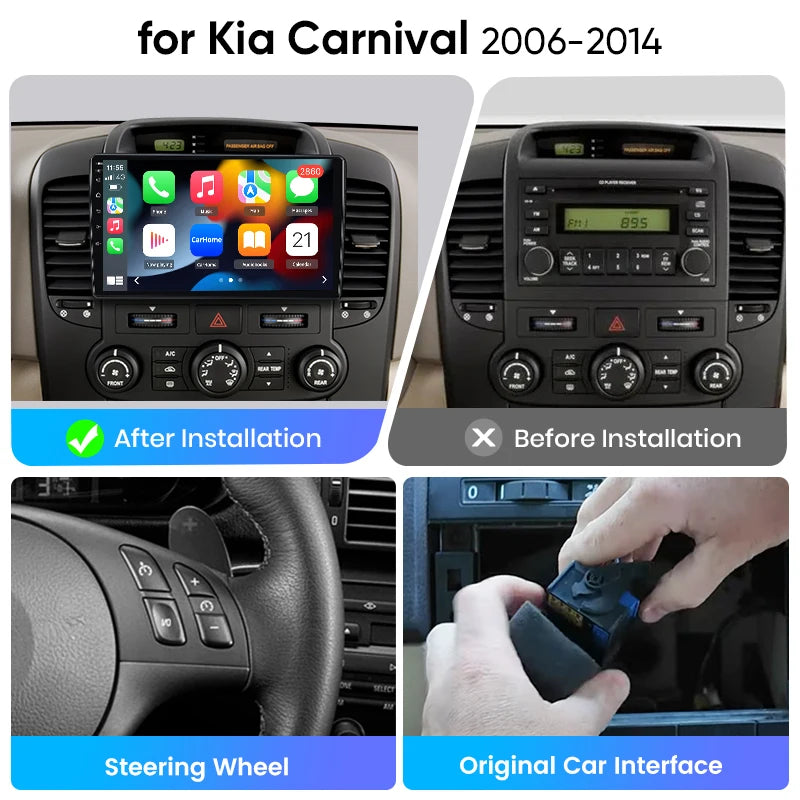 Junsun eSIM Android 14 Wireless CarPlay Android Auto Radio For Kia Carnival 2006 2007 2008-2014 Autoradio Stereo auto accessories