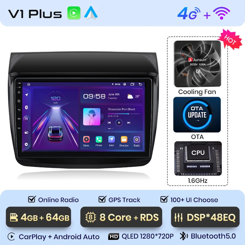 Junsun V1 Plus Car Radio For Mitsubishi Pajero Sport 2 L200 Triton 2008 - 2016 wireless CarPlay Android Auto No 2 din 2din DVD