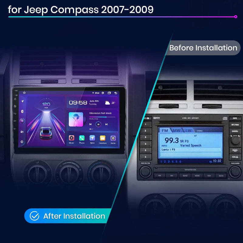 Junsun V1 AI Voice Wireless CarPlay Android Auto Radio For Jeep Compass 2007-2009 4G Car Multimedia GPS 2din autoradio