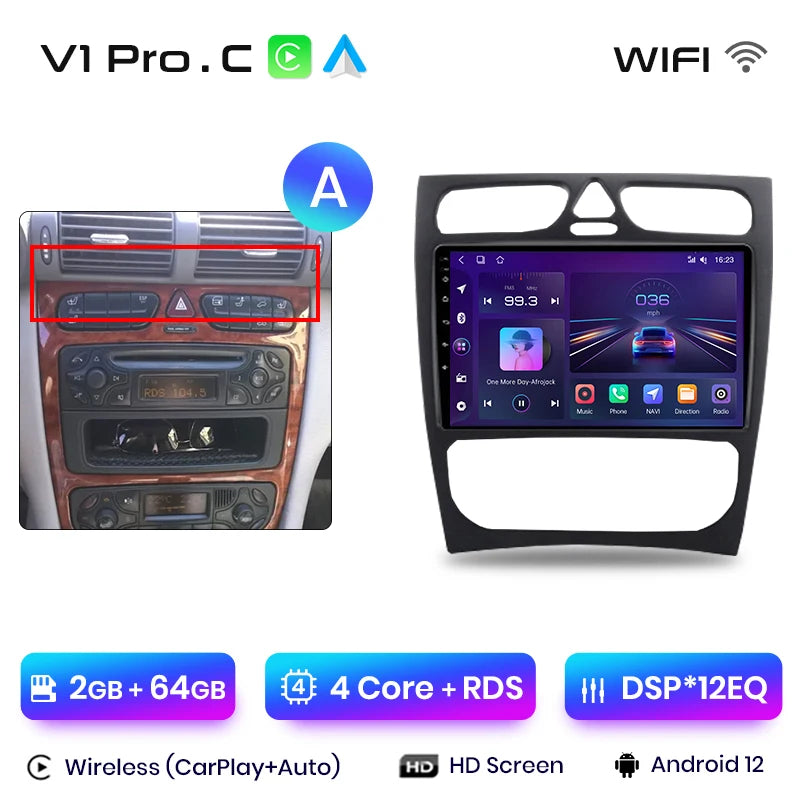 Junsun CarPlay Android Auto Car Radio for Mercedes Benz C Class CLK Class W203 W209 S203 A209 2000-2005 Intelligent Systems Auto
