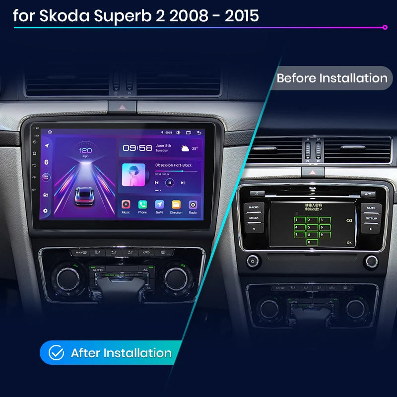 Junsun V1 Plus Car Radio For Skoda Superb 2 2008 - 2015 wireless CarPlay Android Auto car intelligent systems No 2 din 2din DVD