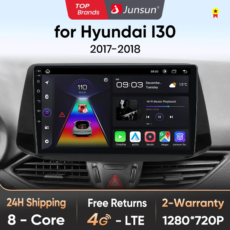 Junsun Wireless CarPlay Android Auto Radio For Hyundai i30 2017 2018 Car Intelligent Systems RDS BT WiFi 2 din