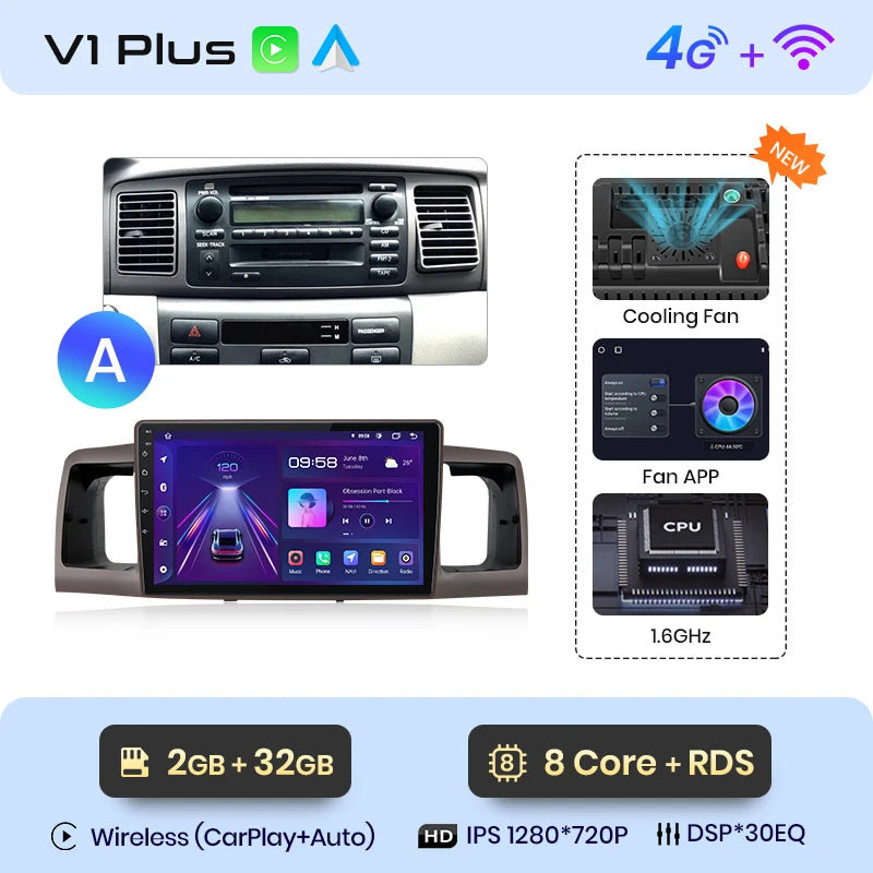 Junsun V1pro AI Voice Android Auto Radio For Toyota Corolla E130 E120 2000-2004 Carplay 4G Car Multimedia GPS 2din autoradio