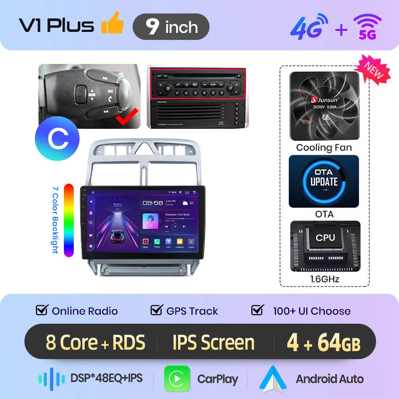 Junsun Wireless CarPlay Car Radio For Peugeot 307 307CC 307SW 2002 2003-2013 Android Multimedia