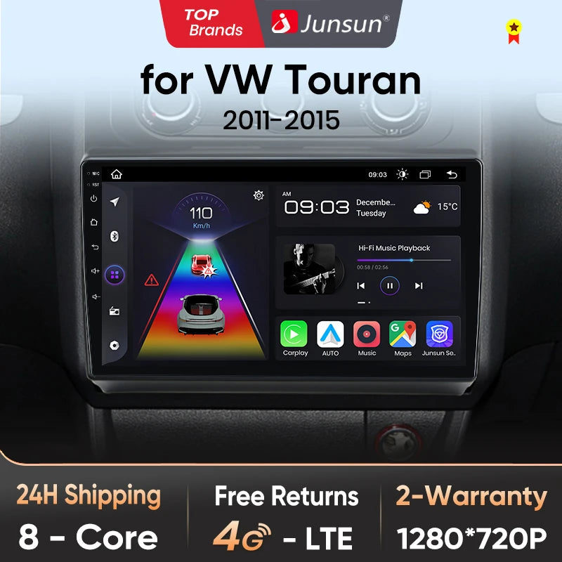 Junsun Wireless CarPlay Android Auto Radio For VOLKSWAGEN TOURAN 2011 2012 2013 -2015 Car Intelligent Systems RDS BT WiFi 2 din