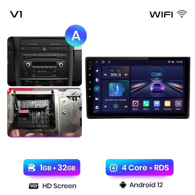 Junsun V1 AI Voice Wireless CarPlay Android Auto Radio For Audi A4 B6 2000-2009 Car Multimedia GPS 2din autoradio