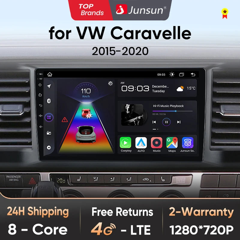 Junsun V1 AI Voice Wireless CarPlay Android Auto Radio For Volkswagen Caravelle 2015-2020 4G Car Multimedia GPS 2din autoradio
