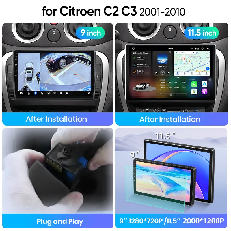 Junsun Wireless CarPlay Car Radio For Citroen C2 C3 2001 2002 2003 2004-2010 Android Multimedia