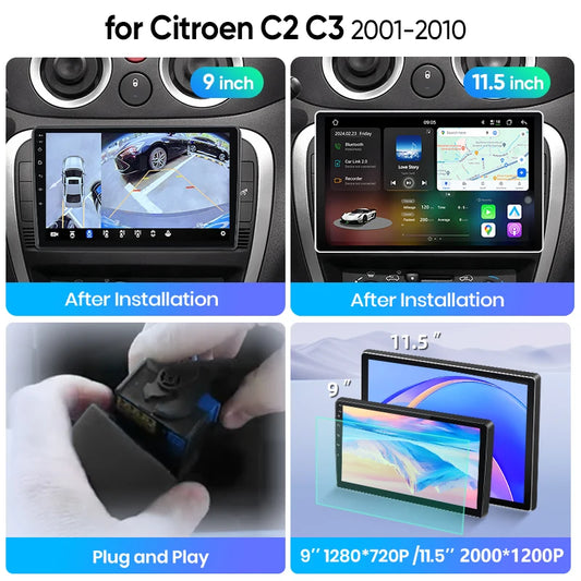 Junsun Wireless CarPlay Car Radio For Citroen C2 C3 2001 2002 2003 2004-2010 Android Multimedia