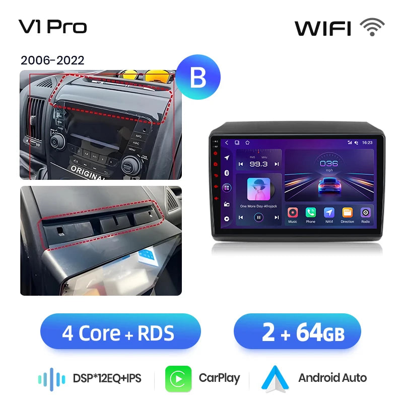 Junsun AI 4G LTE Wireless CarPlay Android Auto Car Radio For Fiat Ducato Peugeot Boxer Citroen Jumper 2006-2015 GPS Navi RDS FM