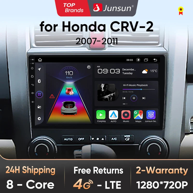 Junsun V1 Wireless CarPlay Android Auto Car Radio for Honda CR-V 3 RE CRV 2007-2011 GPS Car Intelligent Systems Smart Autoradio